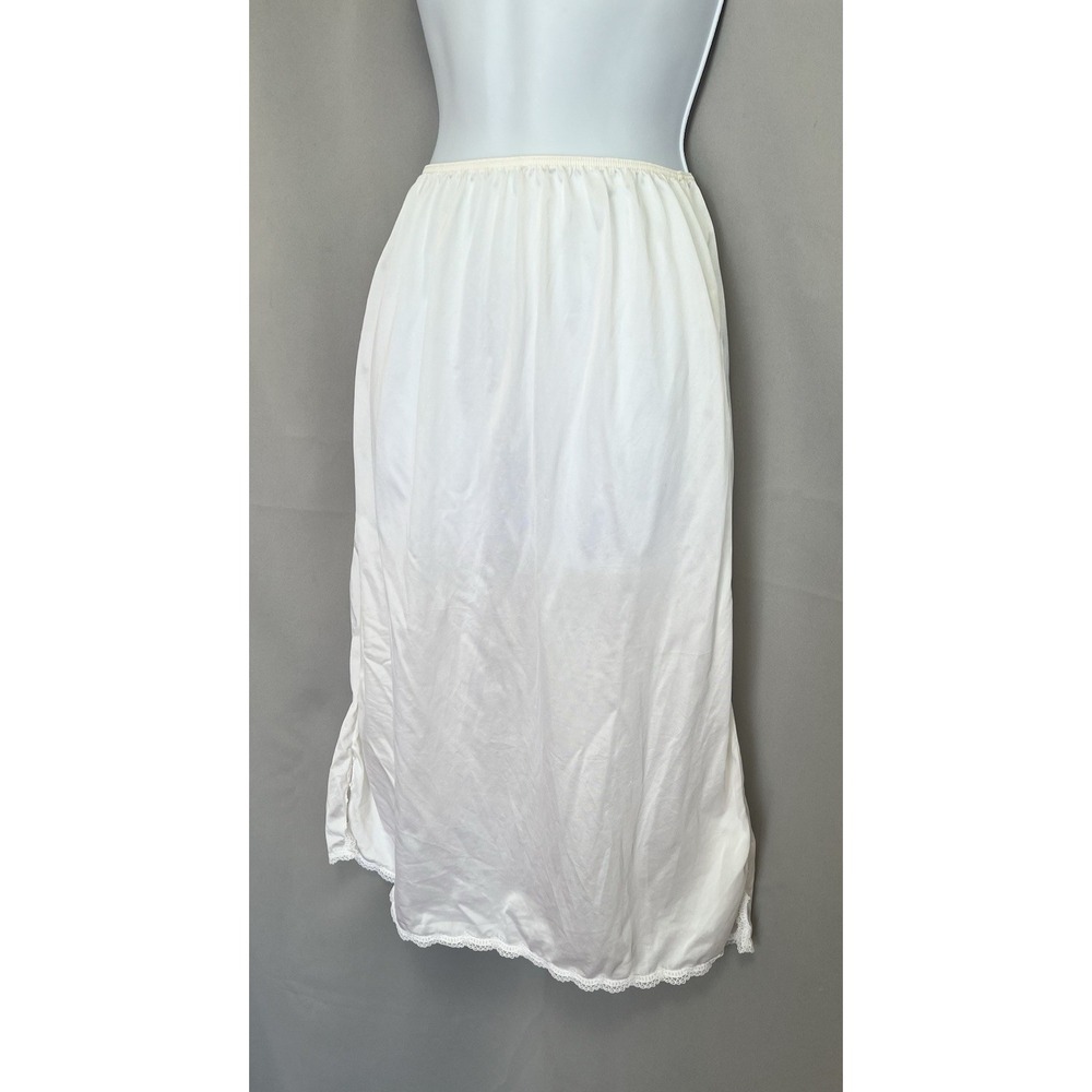 Vintage Dixi Belle Half Slip Nylon White Midi Skirt Slip Retro Size Small Y2K